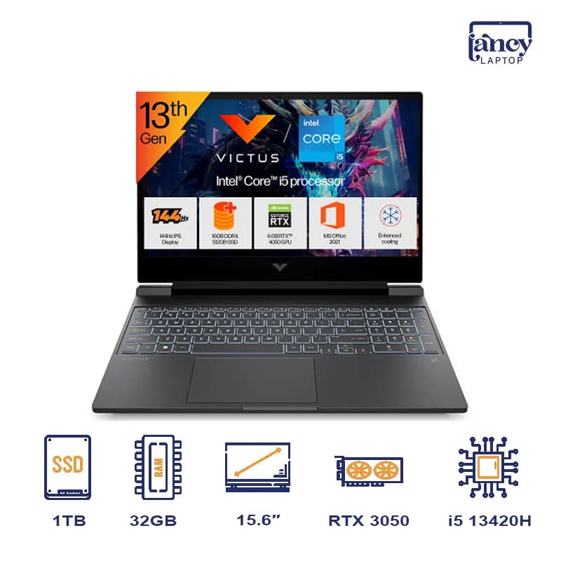لپ تاپ اپن باکس 15.6 اینچی اچ پی Victus 15 Core i5-13420H 32GB DDR4 1TB NVMe SSD NVIDIA GeForce RTX 3050 6GB GDDR6 144Hz