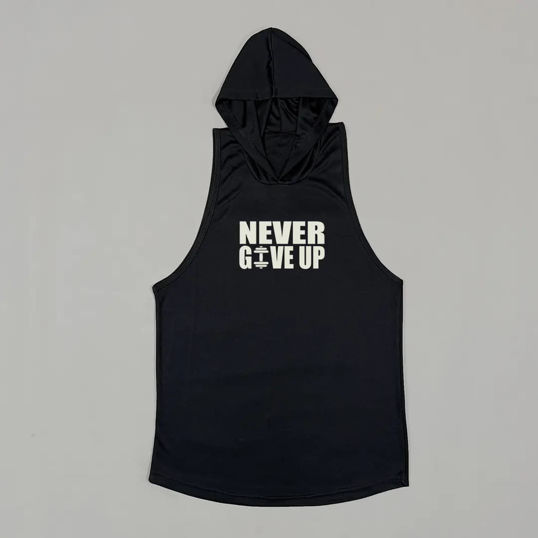 رکابی کلاه دار (هودی) بدنسازی حلقه ای مدل NEVER GIVE UP