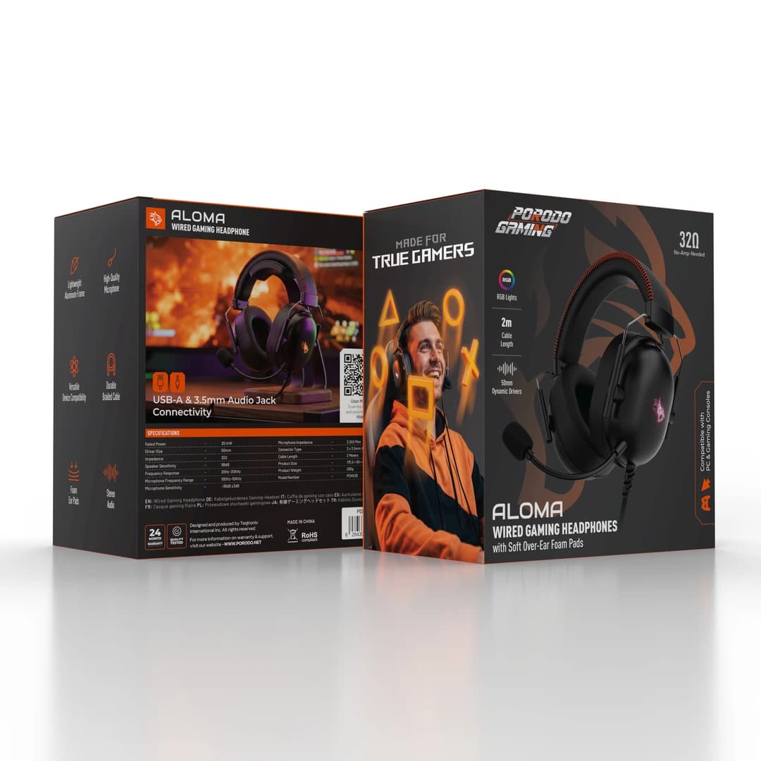 هدفون گیمینگ سیمی پرودو مدل Porodo Gaming Aloma PDXK26BK — تصویر ۲