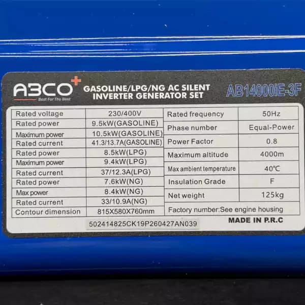 موتور برق سه گانه سوز آبکو 10.5 کیلووات مدل AB14000iE-3F تک فاز و سه فاز سایلنت — تصویر ۲