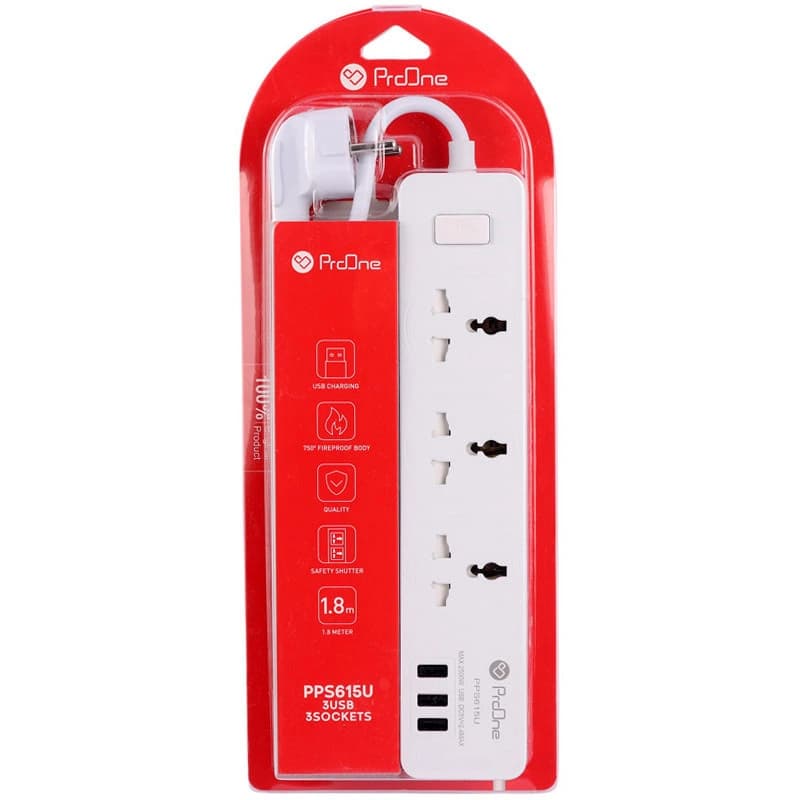 چندراهی برق پرووان مدل PPS615U | 3 پریز و 3 پورت USB با کابل 1.8 متری — تصویر ۵