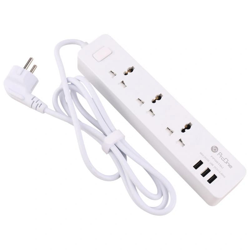 چندراهی برق پرووان مدل PPS615U | 3 پریز و 3 پورت USB با کابل 1.8 متری