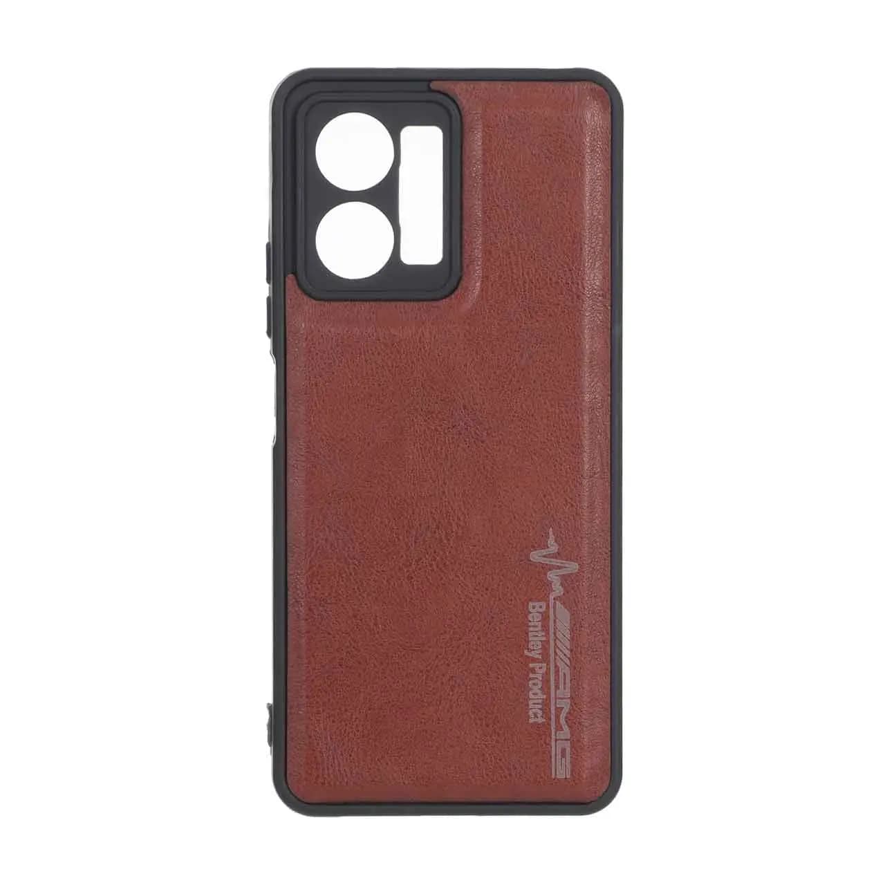 قاب طرح چرم AMG محافظ لنزدار Xiaomi Redmi Note 12 5G / Poco X5 5G – قهوه ای