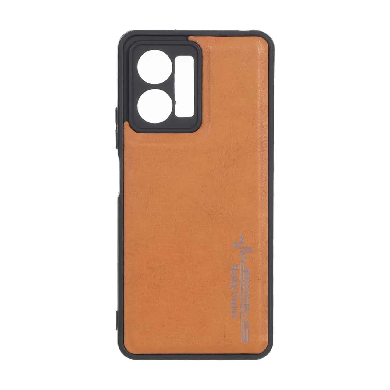 قاب طرح چرم AMG محافظ لنزدار Xiaomi Redmi Note 12 5G / Poco X5 5G – عسلی