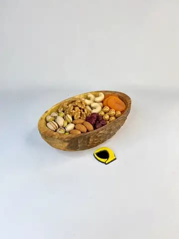ظرف میوه خوری چوبی بیضی کوچک پشت تراش