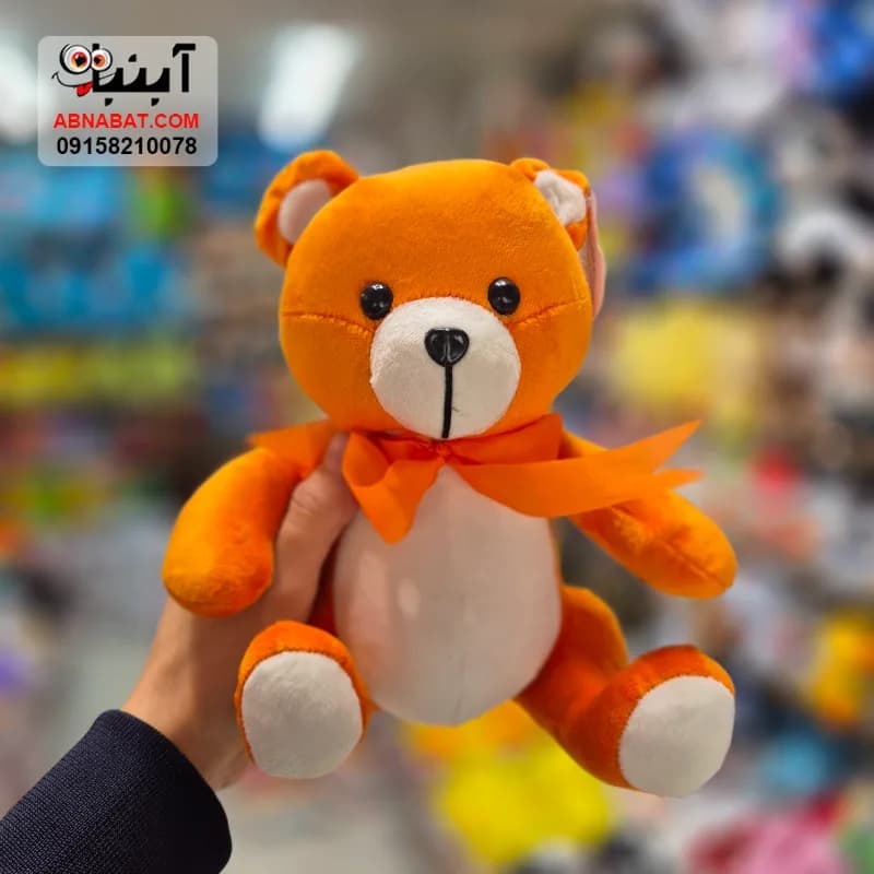 عروسک خرس نشسته رنگی اعلا نارنجی 25 سانتی کد 1539 — تصویر ۲