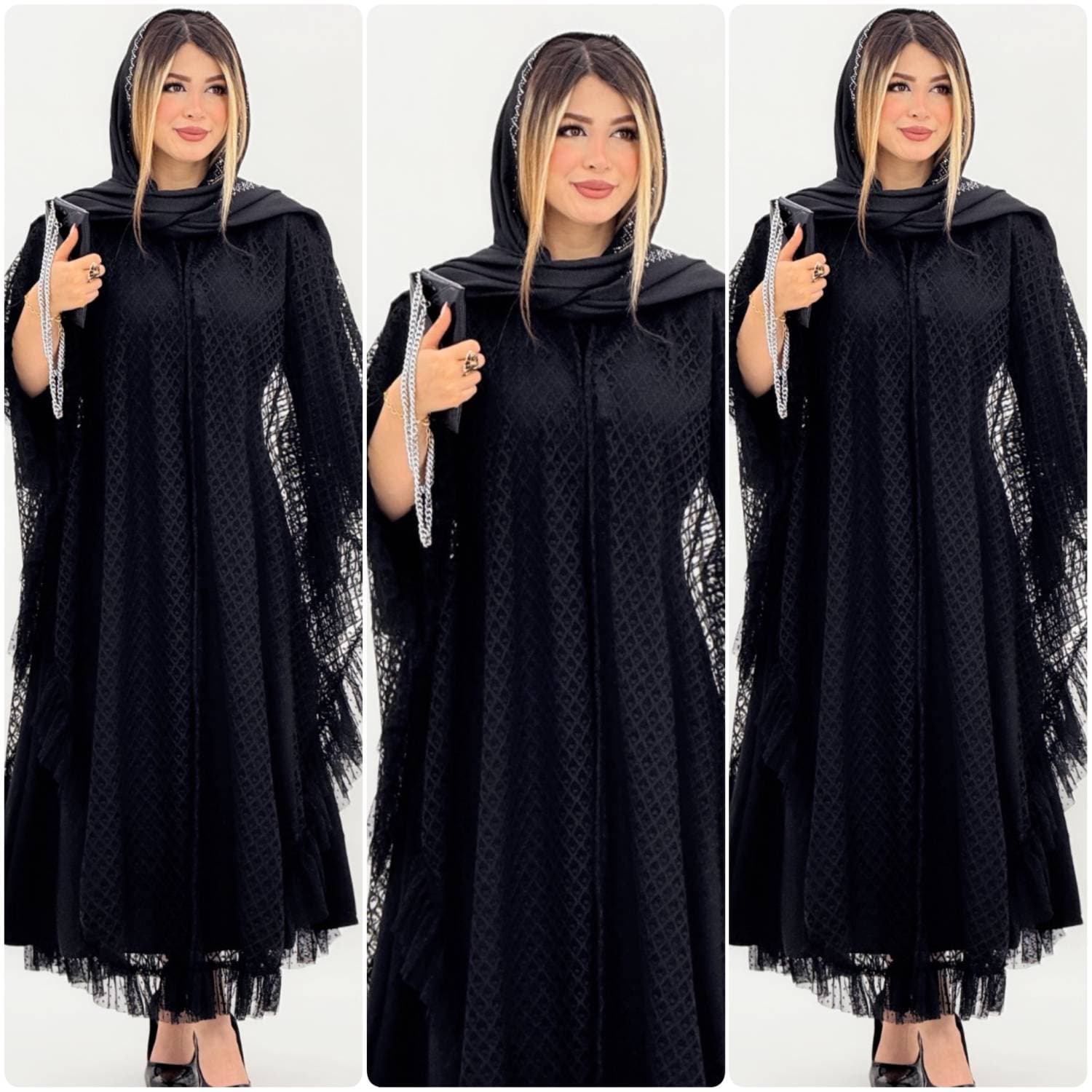 ست سارافن و رویه زنانه مدل طلا بوگاتی دانتل مشکی (کد: 16706)