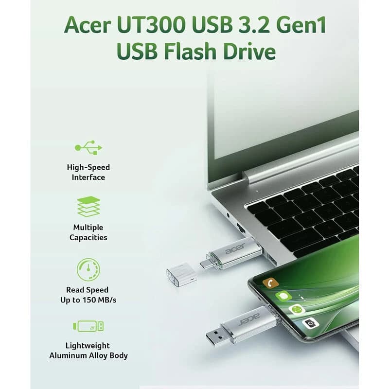فلش مموری 32 گیگ ایسر مدل UT300 OTG Type-C — تصویر ۵