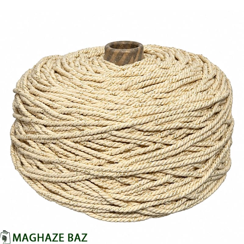 نخ مکرومه بافی رنگ کرم زری دار