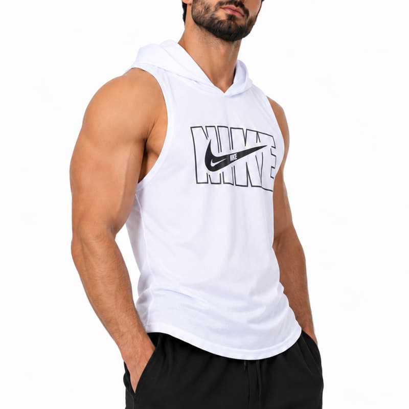 رکابی کلاهدار ورزشی مردانه نایک مدل DS-Dri Fit-5G0684 سفید — تصویر ۲
