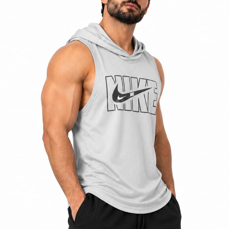 رکابی کلاهدار ورزشی مردانه نایک مدل DS-Dri Fit-5G0684 طوسی روشن — تصویر ۲