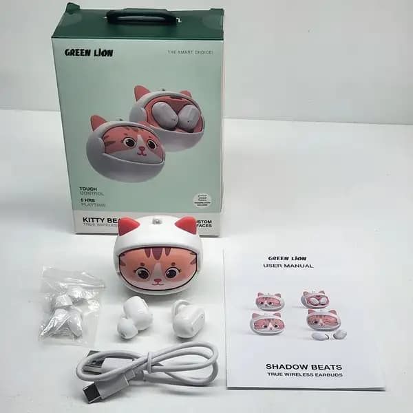 هندزفری بلوتوث کیتی گرین لاین مدل Green Lion Kitty Beats True Wireless Earbuds GNKTYTWSWH — تصویر ۲
