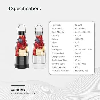 شیکر شارژی قابل حمل گرین لاین مدل Green Lion Mixmate Portable Juicer 0.3L 40W — تصویر ۴