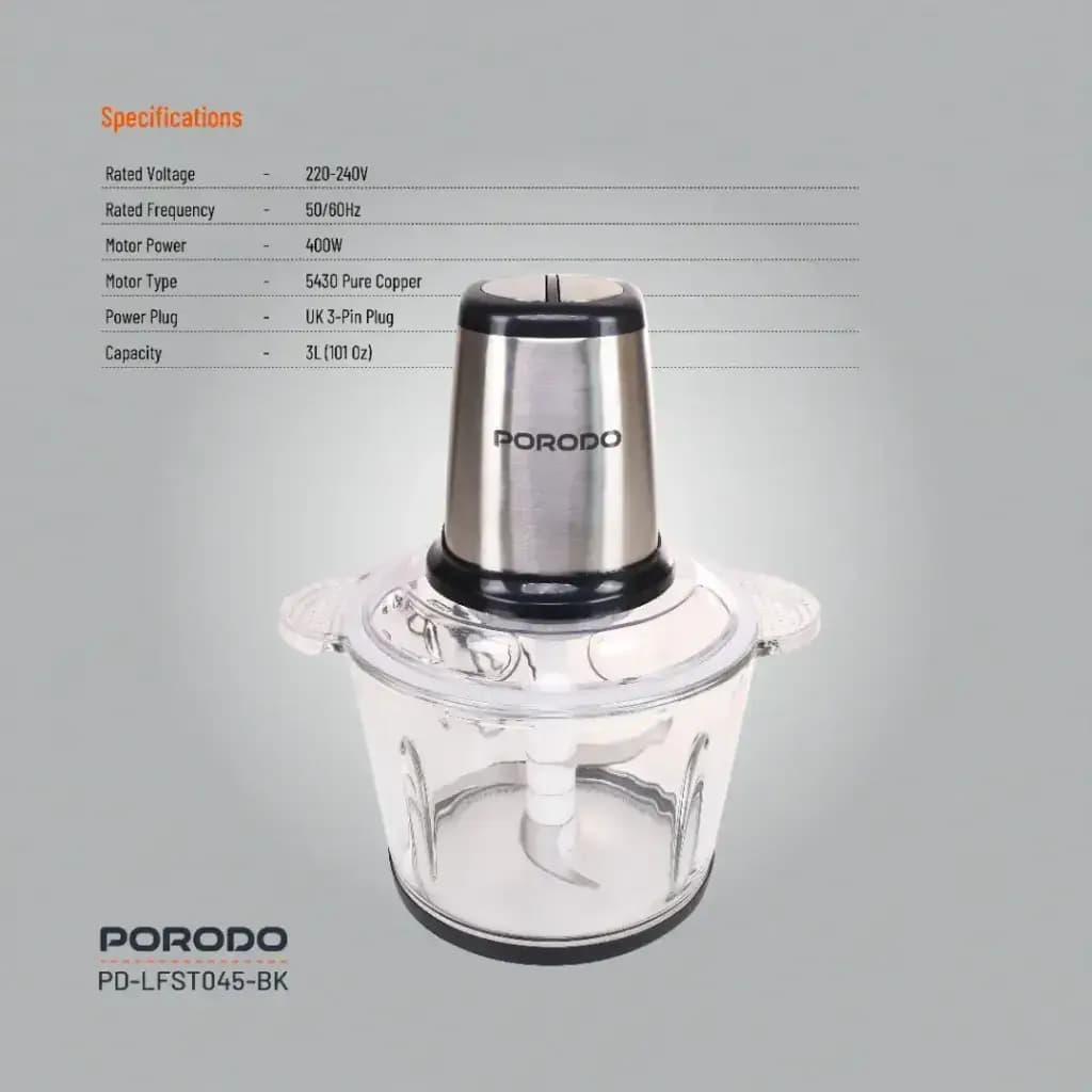 خردکن برقی و غذاساز ۳ لیتری پرودو Porodo Lifestyle Meat and Vegetable Electric Food Chopper PD-LFST045-BK — تصویر ۷