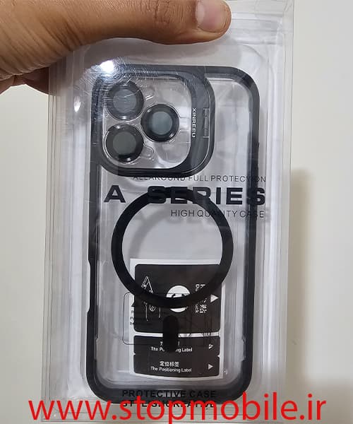 قاب آیفون 15 پرو مکس – IPHONE 15 PRO MAX مدل مگ سیف دار شفاف دور رنگی با گلس لنز برند JOYPRODO A SERIES — تصویر ۳