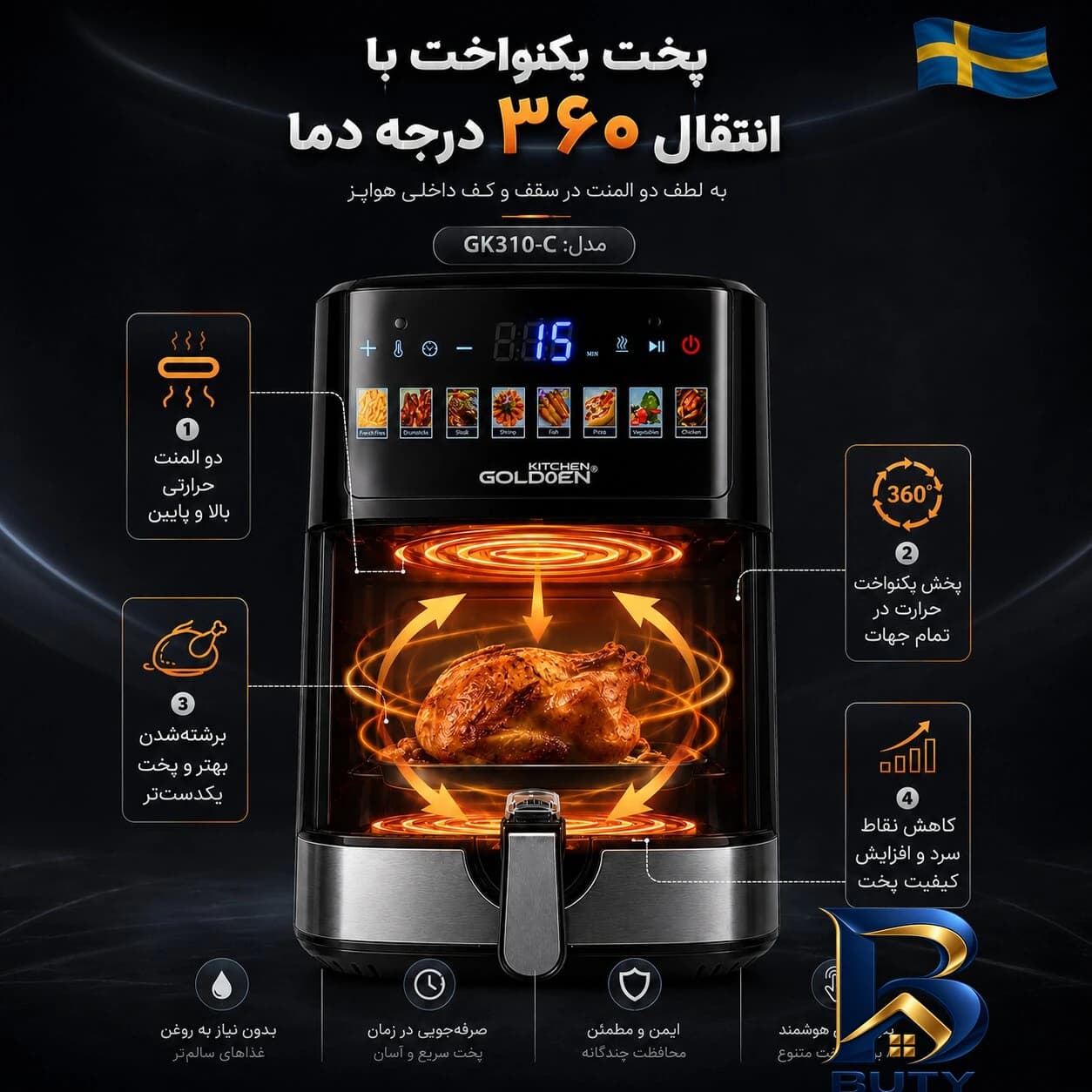 هواپز ۹.۵ لیتر گلدن کیچن مدل GK۳۱۰-C اصل — تصویر ۳