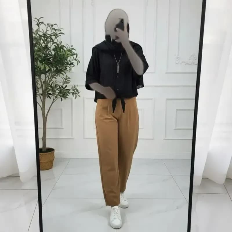 شومیز گره ای زنانه مدل هانیه جنس صوفیا فری سایز رنگ مشکی طوسی سرمه ای سبز — تصویر ۶