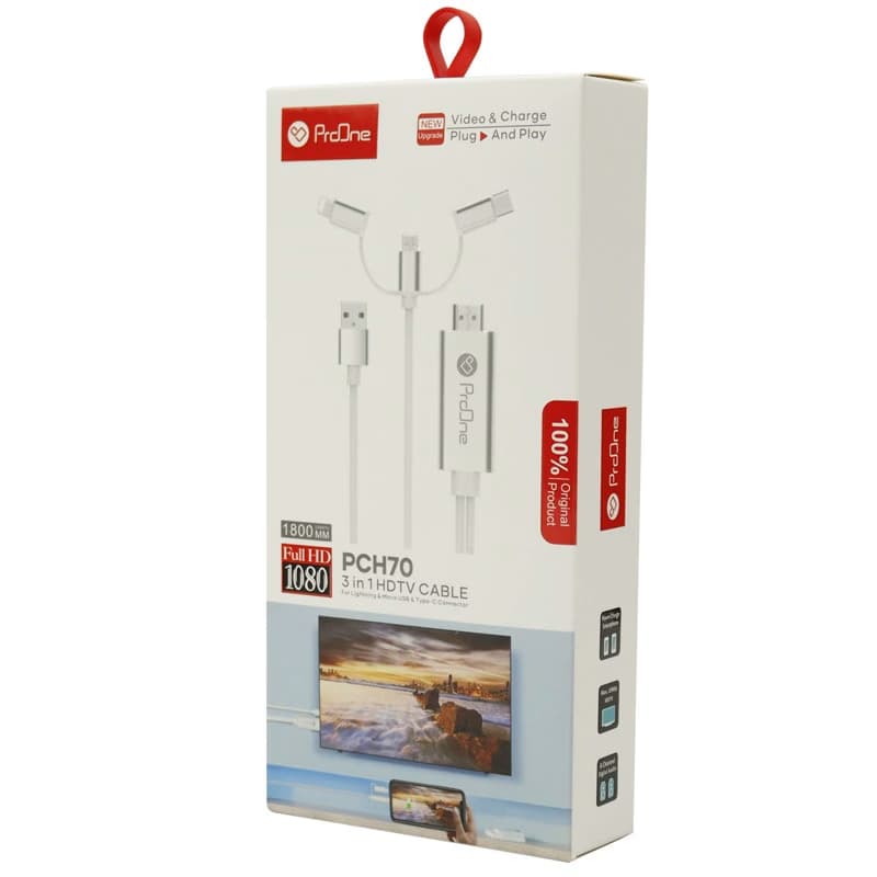 کابل MHL تبدیل HDMI به USB-C / microUSB / Lightning پرووان مدل PCH70 طول 1.8متر — تصویر ۲