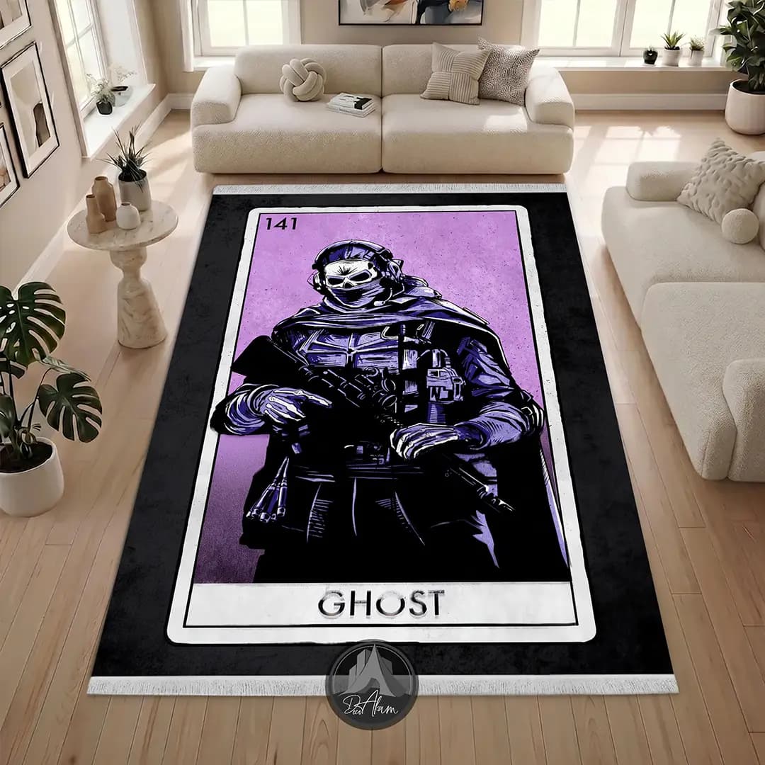 فرشینه کالاف دیوتی طرح گوست Ghost بنفش کد DA-(7079) | فرش اتاق گیمینگ