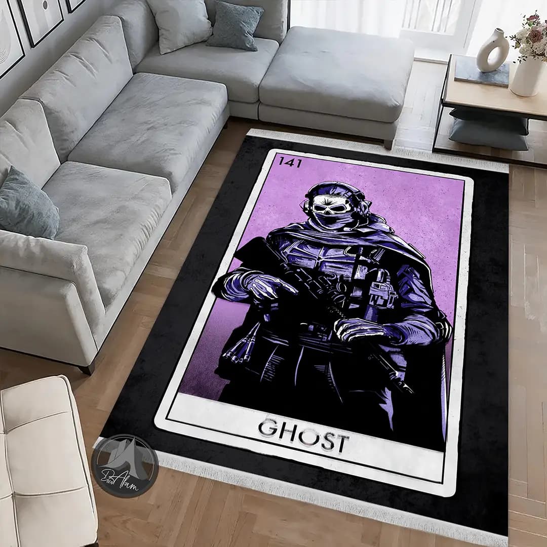فرشینه کالاف دیوتی طرح گوست Ghost بنفش کد DA-(7079) | فرش اتاق گیمینگ — تصویر ۵