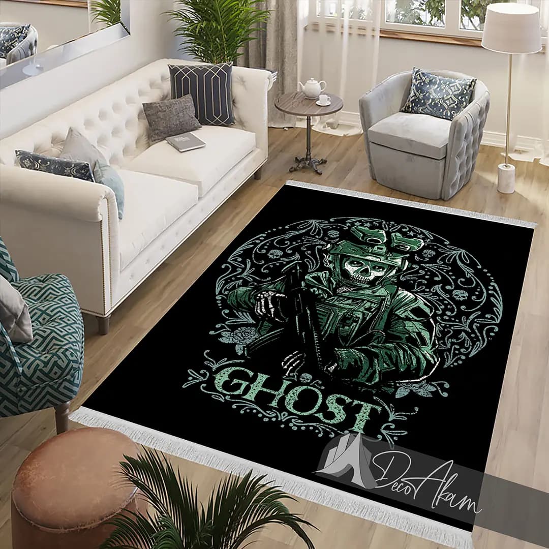 فرشینه کالاف دیوتی طرح گوست Ghost با نشان دایره‌ای کد DA-(7074) | فرش گیمینگ کالاف — تصویر ۳