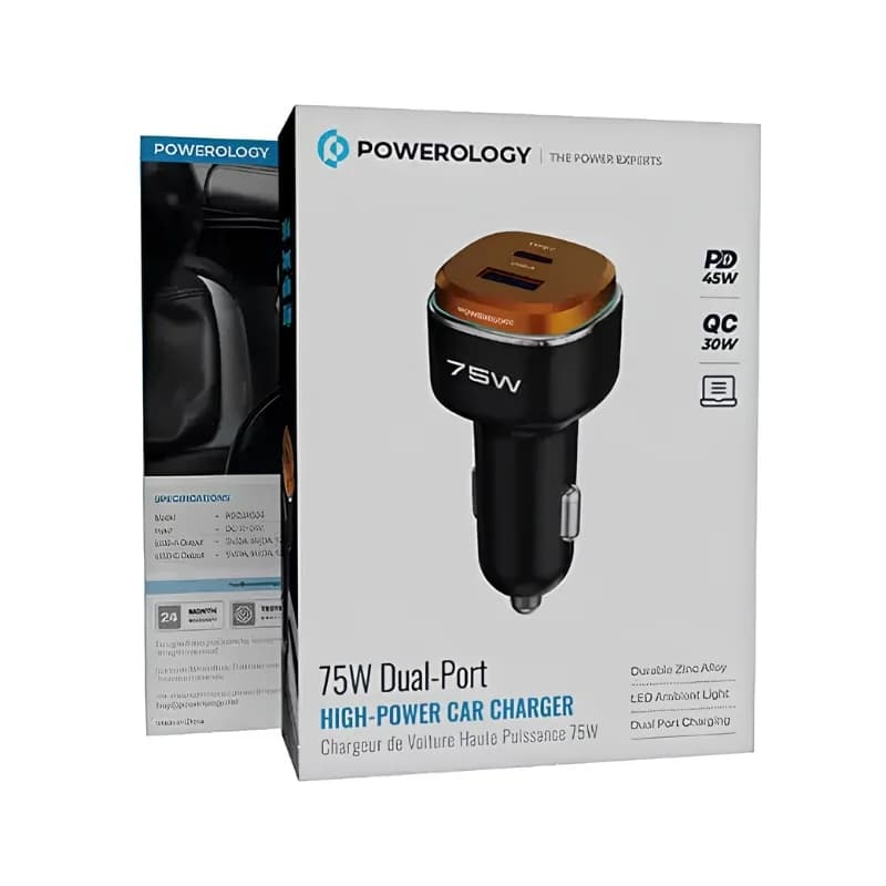درگاه شارژر فندکی دو تایی ۷۵ وات پاورولوژی (Powerology) مدل PCCSR024BKOG — تصویر ۲