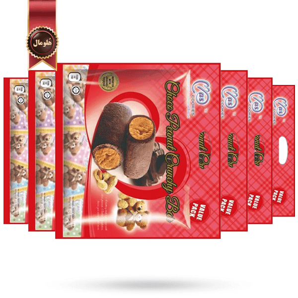 6 بسته ماس کوکی mas cookies مدل میله شکلات ترد بادام زمینی choco peanut crunchy bar وزن 300 گرم (اورجینال)