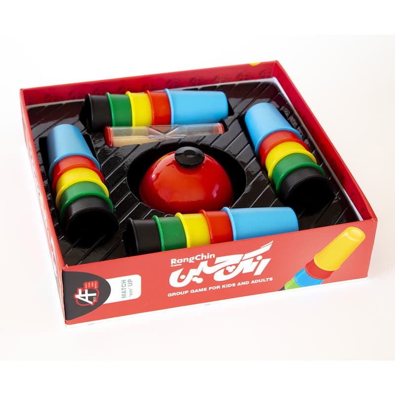 بازی فکری مدل رنگ چین کد A010 با قابلیت رقابت 2 تا 4 نفره، تقویت حافظه و دقت در رنگ‌ها، شامل کارت‌های الگو، لیوان‌های رنگی و ساعت شنی برای اجرای سریع و هیجان‌انگیز بازی