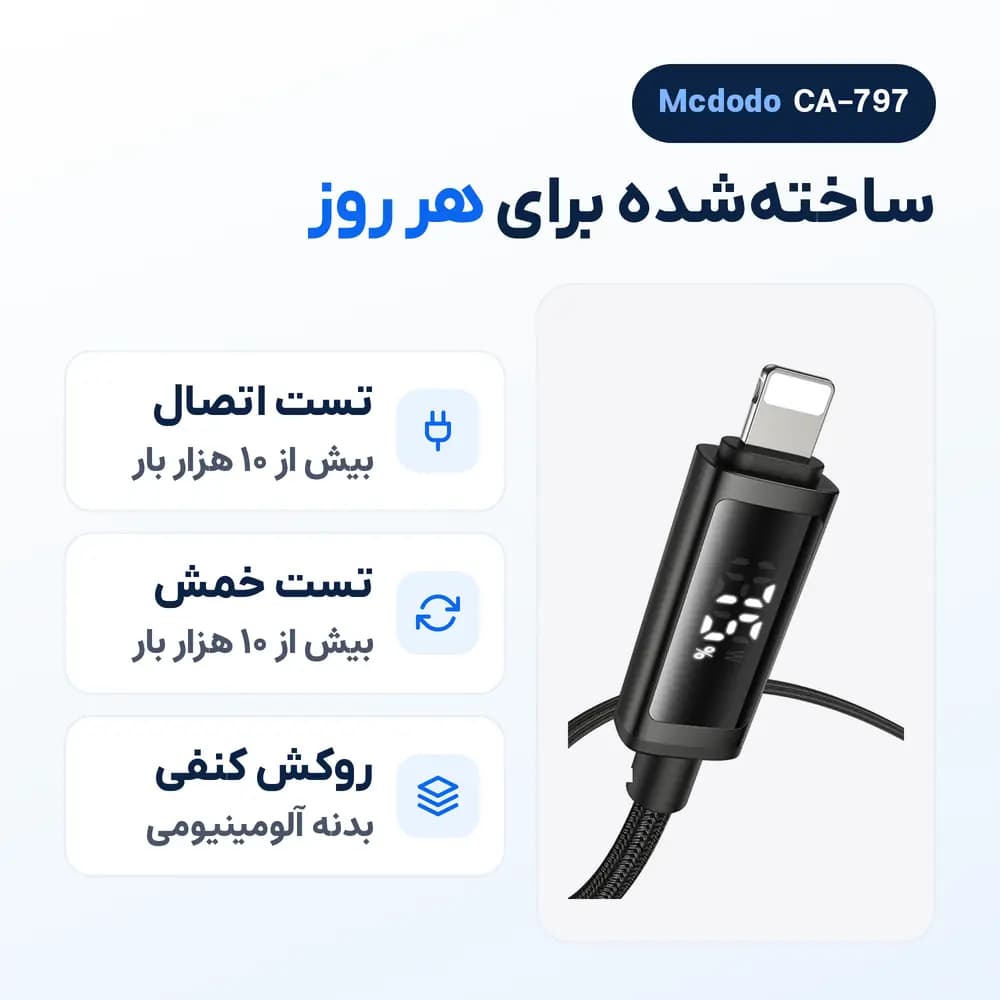 کابل شارژ آیفون USB به لایتنینگ مک دودو Mcdodo CA-797 با نمایشگر، 3 آمپر — تصویر ۷