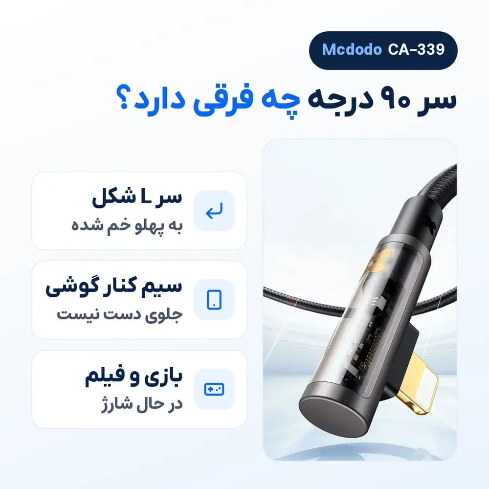 کابل آیفون تایپ سی به لایتنینگ مک دودو Mcdodo CA-339 سر 90 درجه، 36 وات — تصویر ۵