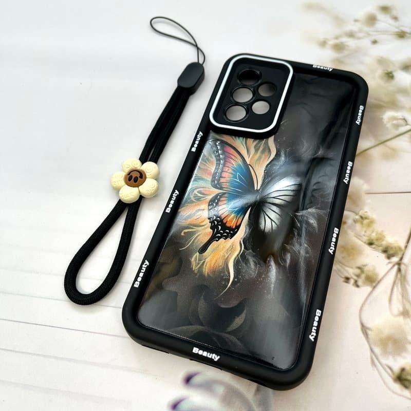 قاب گوشی Galaxy A52 / Galaxy A52S سامسونگ Strap Case سیلیکونی سولید ضد ضربه همراه بند مچی محافظ لنز دار طرح پروانه کد 668253 — تصویر ۲