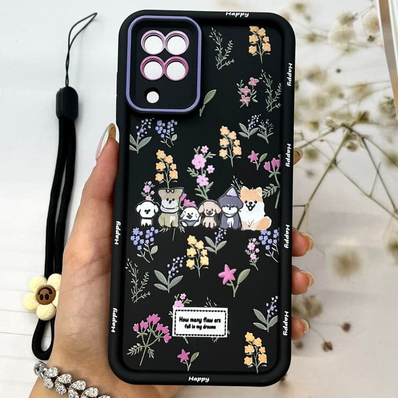 قاب گوشی Galaxy A12 / Galaxy M12 سامسونگ Strap Case سیلیکونی سولید ضد ضربه همراه بند مچی محافظ لنز دار طرح حیوانات کد 457871