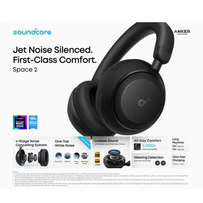 هدفون بی سیم Anker مدل Space 2 D1402P11 – مشکی — تصویر ۳