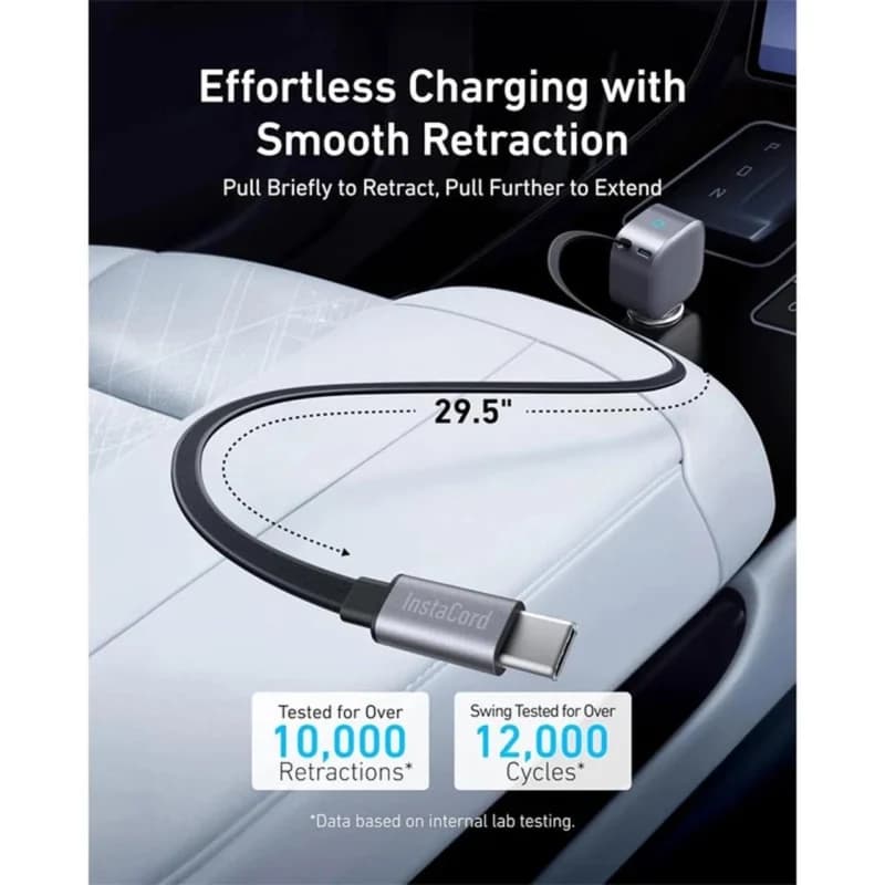 شارژر فندکی فست دو پورت Anker مدل A2738PA2 75W به همراه کابل متصل Type-C – خاکستری — تصویر ۵