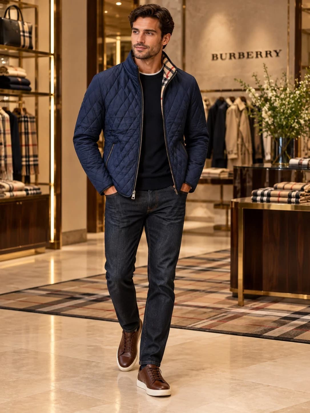 کاپشن مردانه سرمه ای طرح burberry
