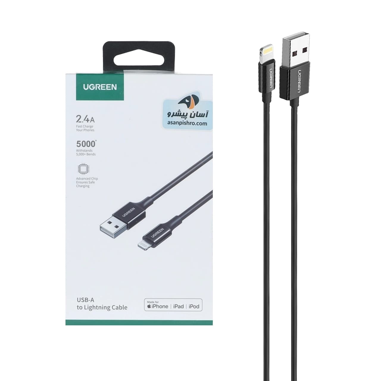 کابل شارژ فست آیفون UGREEN مدل US155-80822 – مشکی (گارانتی 18 ماهه آسان پیشرو)