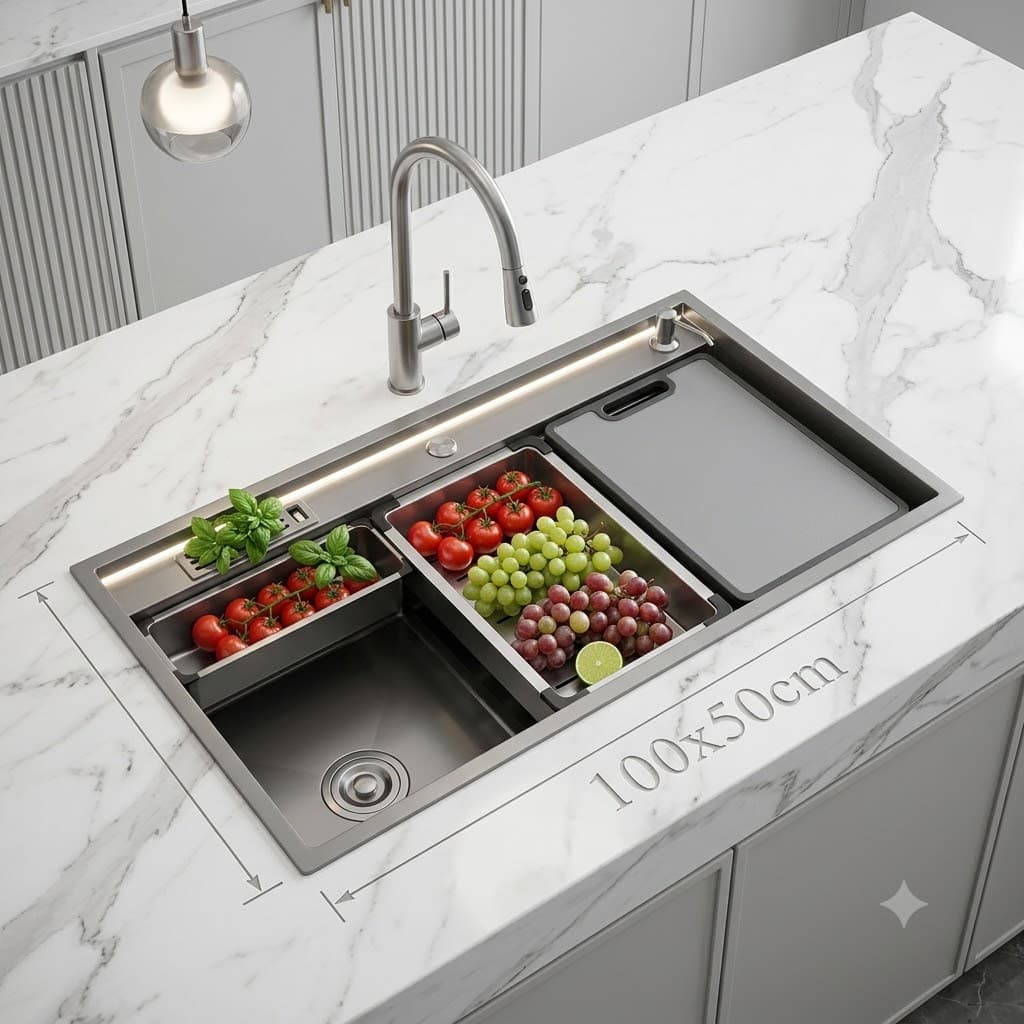 سینک ظرفشویی CITY MARKET کروم مات ۱۰۰*۵۰