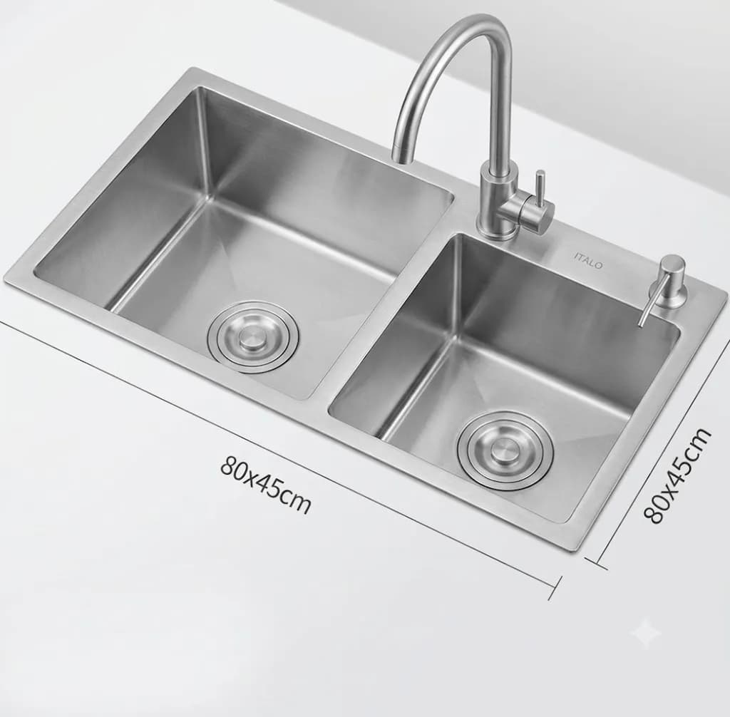 سینک ظرفشویی ITALO دو لگن کروم مات ۸۰×۴۵