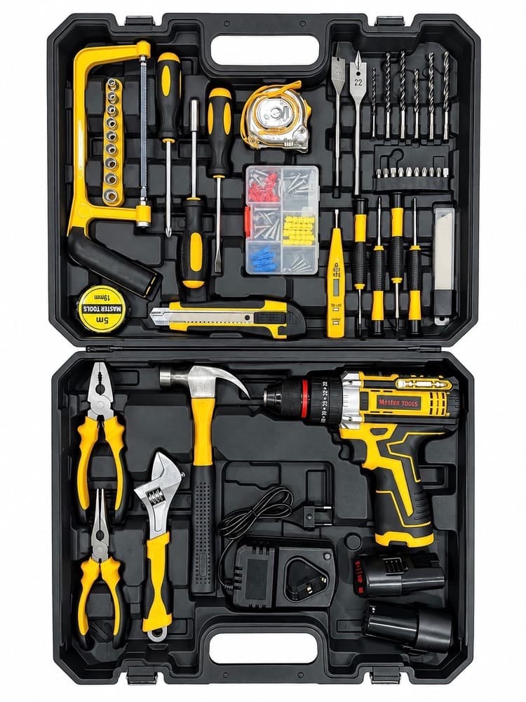 ست دريل شارژی چکشی 12ولت با 50 پارچه ابزار MASTER TOOLS — تصویر ۴