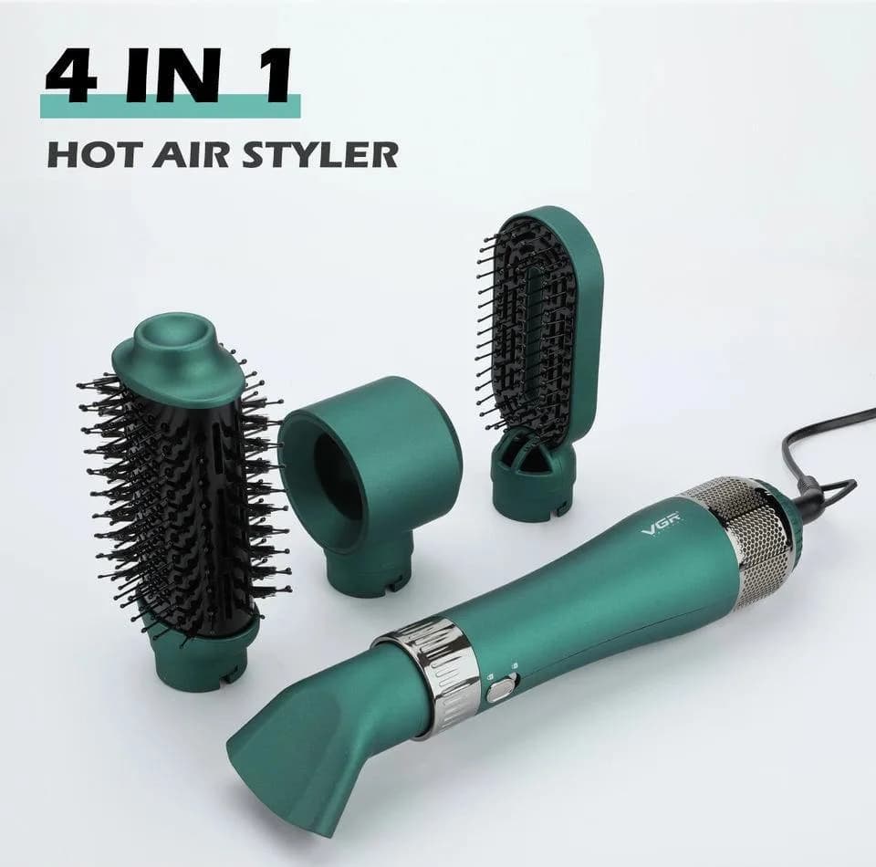 سشوار برس‌دار حالت‌دهنده 1000 وات وی جی ار مدل V-493، موتور DC، وزن 300 گرم، المنت سرامیک، دارای سری متمرکز‌کننده باریک، متمرکز‌کننده پهن، سری برس‌دار گرد پهن، سری برس‌دار تخت با ویژگی صاف‌کنندگی، حجم — تصویر ۴