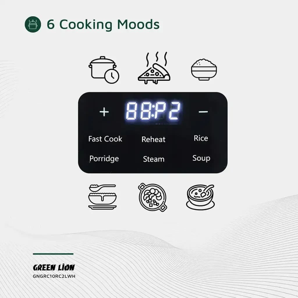 پلوپز و غذاساز دیجیتال 2لیتری گرین لاین Green Lion GRC-10 Digital Rice Cooker 2 LGNGRC10RC2LWH — تصویر ۶