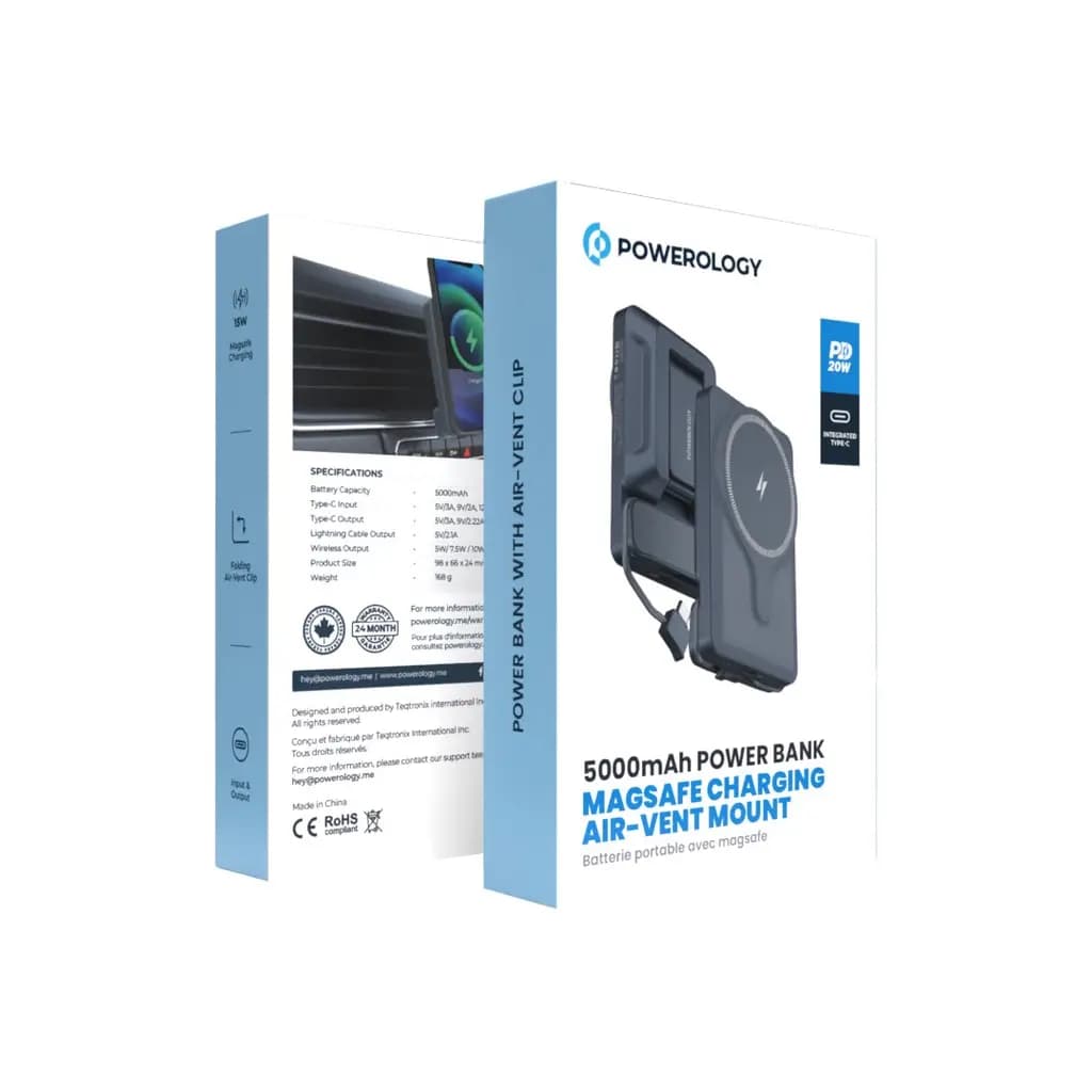 پاوربانک وایرلس 5000 هزار 20 وات مگسیف پاورولوژی مدل Powerology Air-Vent — تصویر ۷