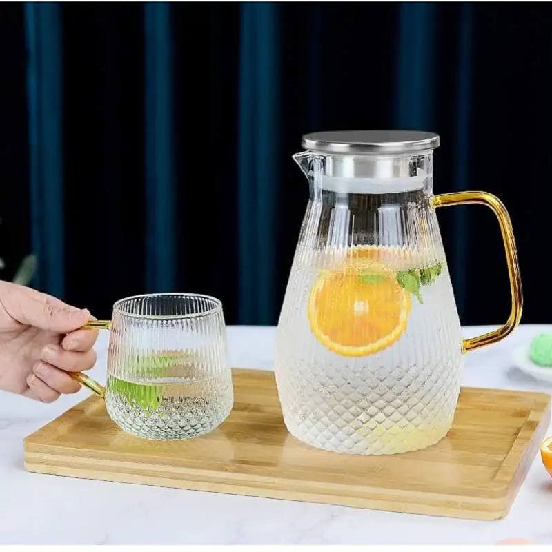 پارچ و لیوان راه راه دسته عسلی