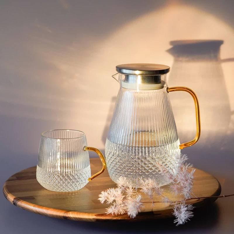 پارچ و لیوان راه راه دسته عسلی — تصویر ۲