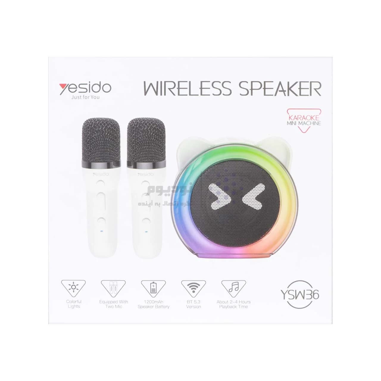 اسپیکر بلوتوثی شارژی همراه با دو میکروفون Yesido مدل YSW36 RGB Karaoke – مشکی (گارانتی 18 ماه تعویض نیکان همراه) — تصویر ۸
