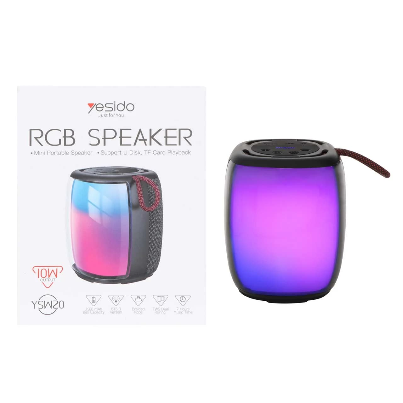 اسپیکر بی سیم شارژی 10 وات Yesido مدل YSW20 ، دارای درگاه رم و فلش، نورپردازی RGB – رنگ مشکی (گارانتی 18 ماه تعویض نیکان همراه)