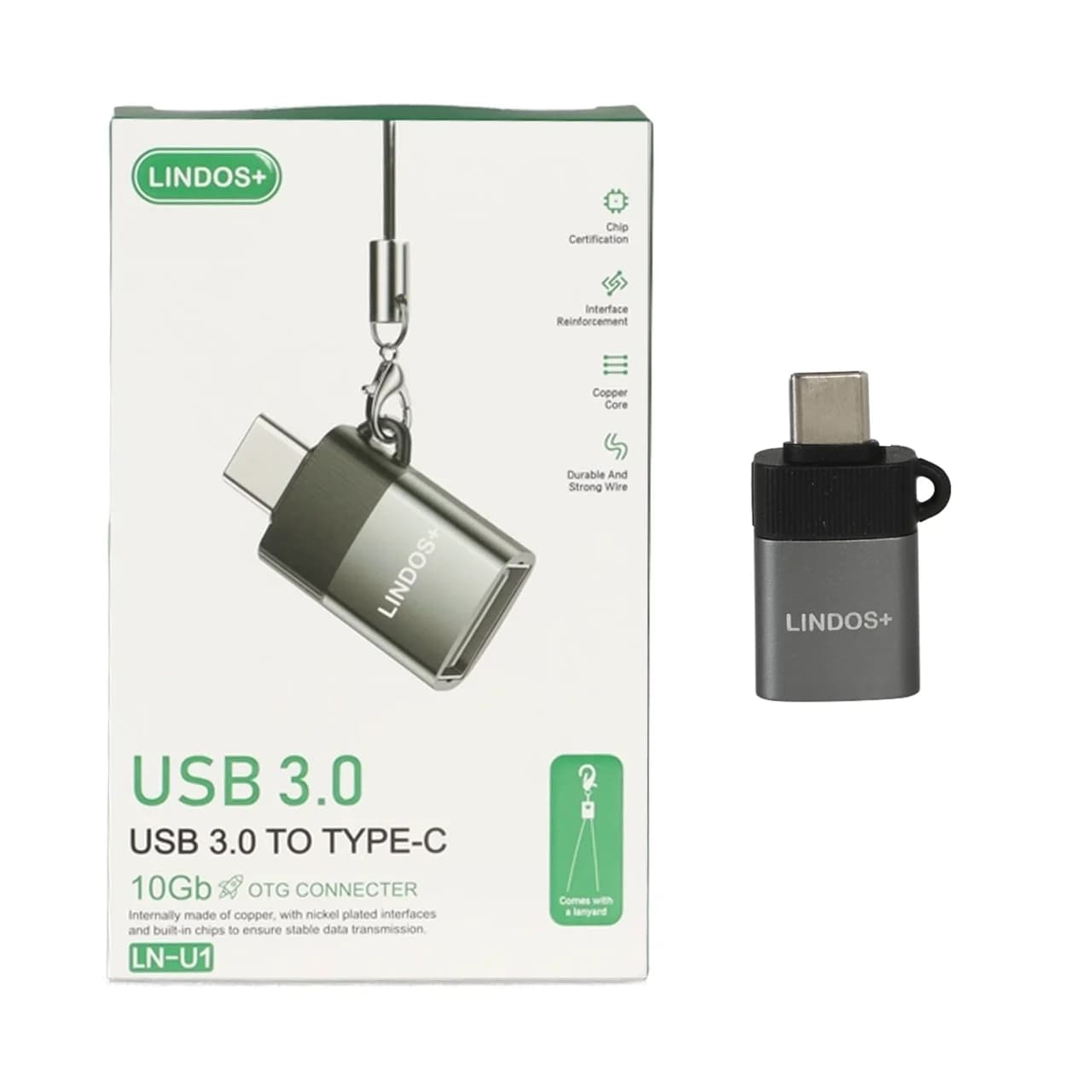تبدیل Lindos+ Type-C To Usb3.0 مدل LN-U1 – خاکستری (گارانتی تعویض یکساله شرکتی)