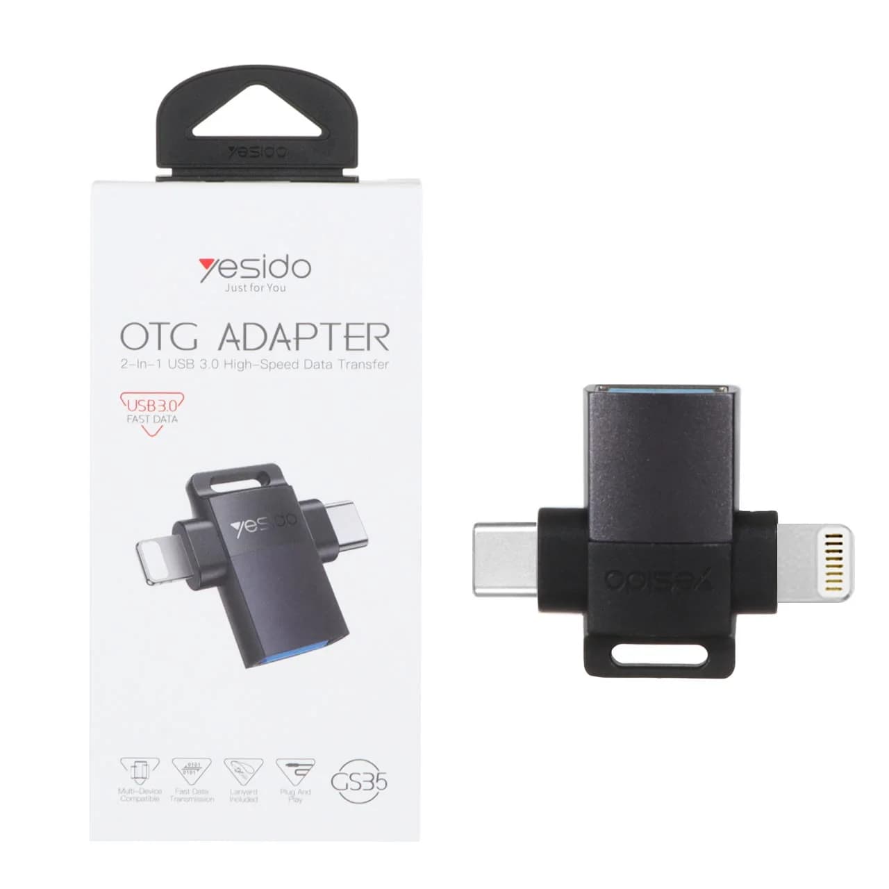 تبدیل Yesido USB3.0 To Type-C & Lightning OTG مدل GS35 – خاکستری (گارانتی 18 ماه تعویض نیکان همراه)