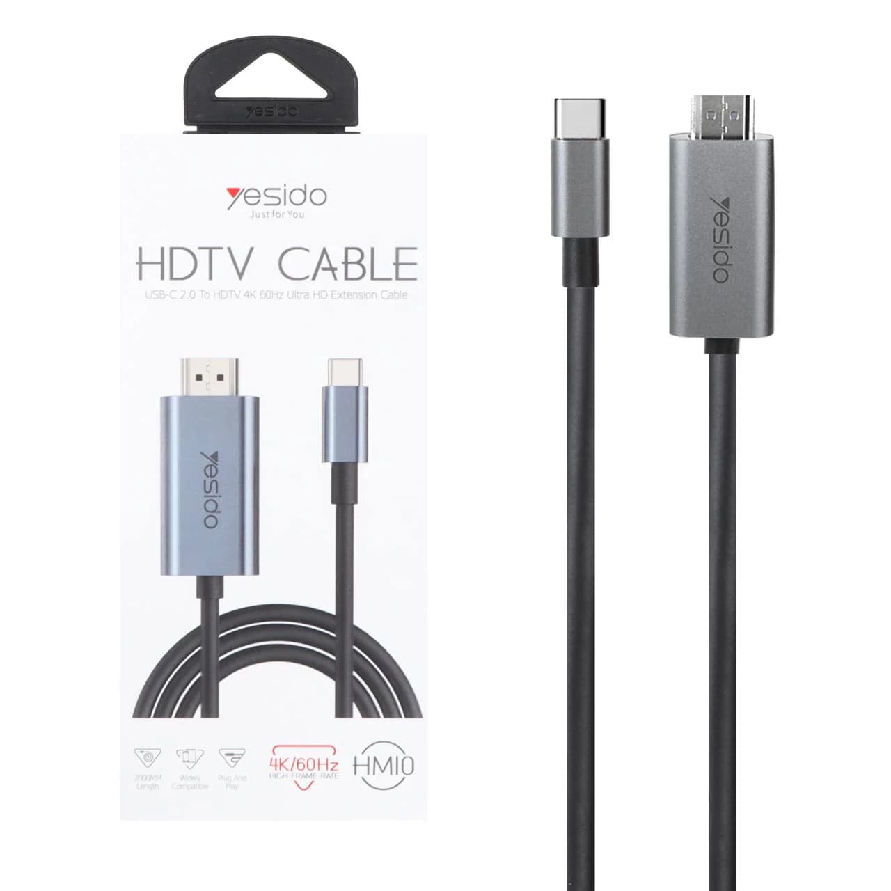 تبدیل 2 متری Yesido Type-C To HDMI مدل HM10 – خاکستری (گارانتی 18 ماه تعویض نیکان همراه)