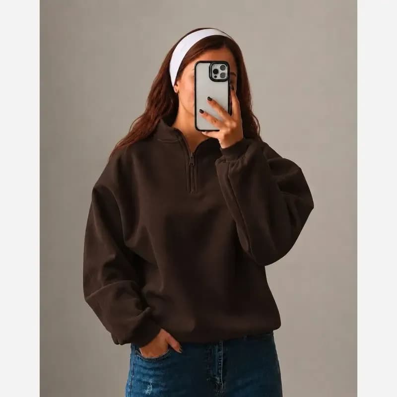 دورس نیم زیپ بیسیک داخل کرکی فری سایز — تصویر ۶
